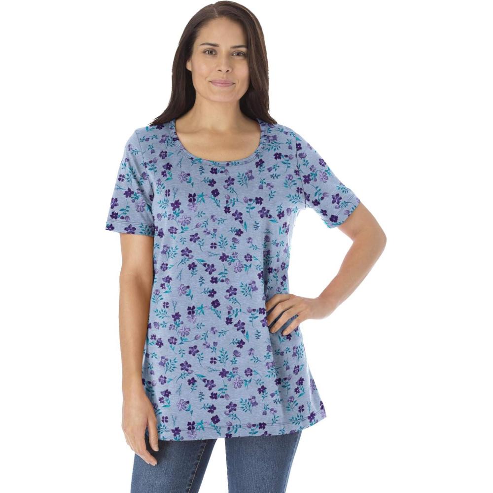 imageWoman Within Plus Size Perfect Printed ShortSleeve Scoopneck TeeHeather Grey Pretty Floral