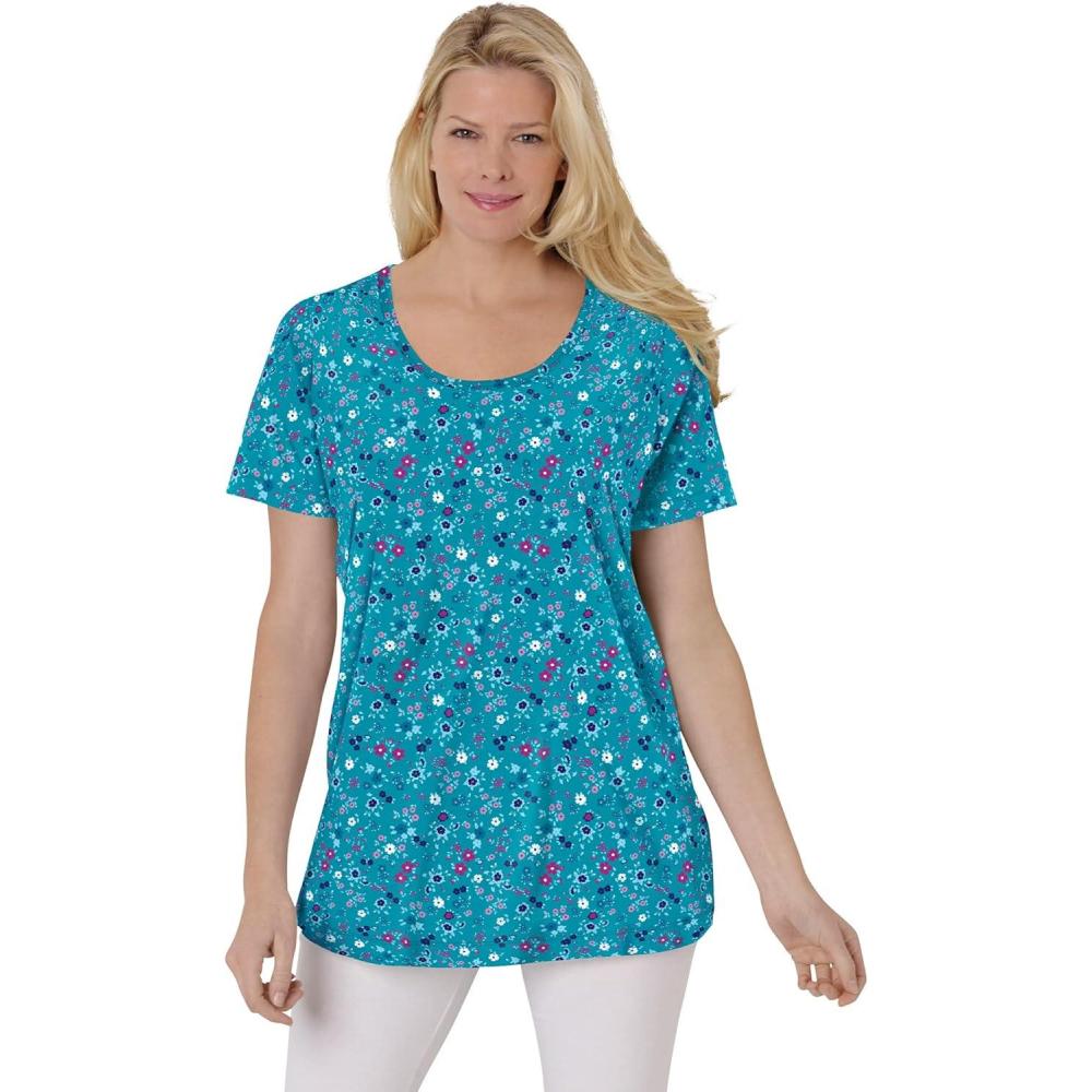 imageWoman Within Plus Size Perfect Printed ShortSleeve Scoopneck TeeWaterfall Lovely Ditsy