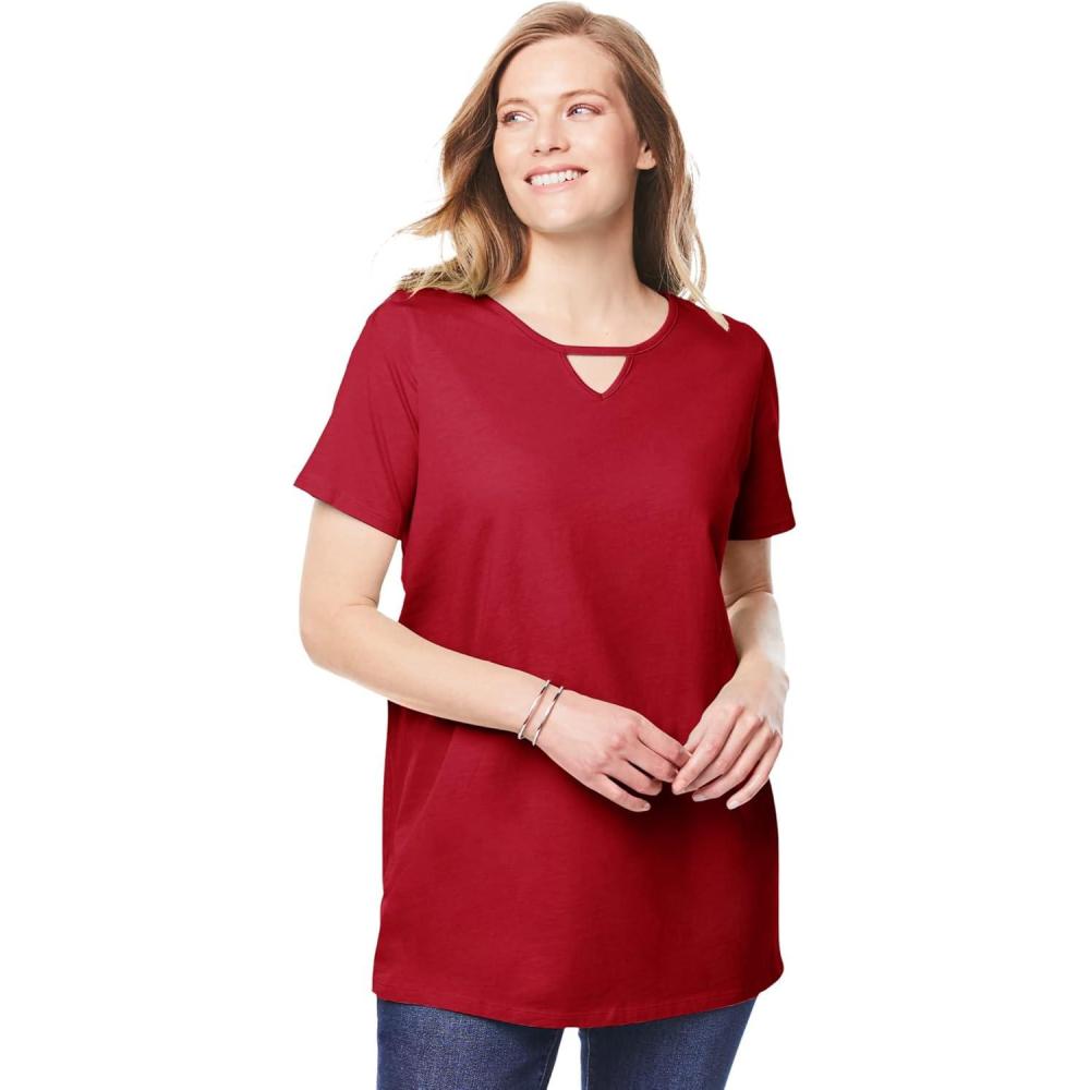 imageWoman Within Plus Size Perfect ShortSleeve Keyhole TeeClassic Red