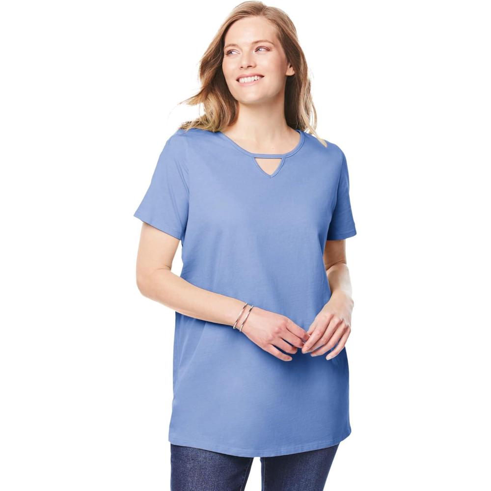 imageWoman Within Plus Size Perfect ShortSleeve Keyhole TeeFrench Blue