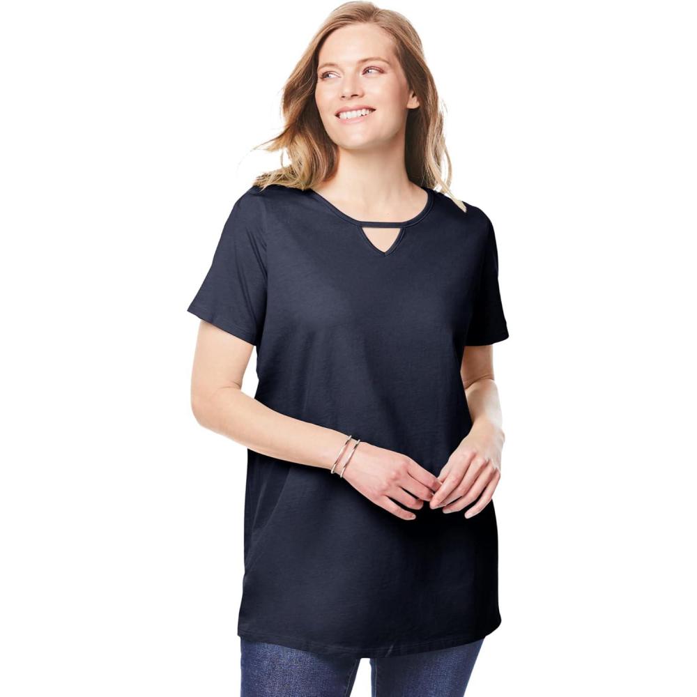 imageWoman Within Plus Size Perfect ShortSleeve Keyhole TeeNavy