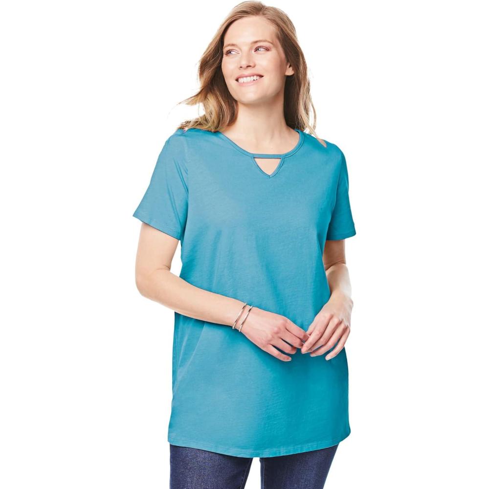 imageWoman Within Plus Size Perfect ShortSleeve Keyhole TeePretty Turquoise