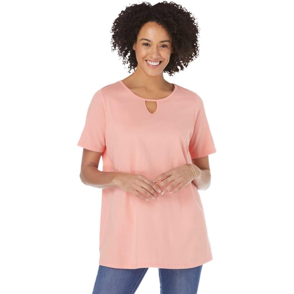 imageWoman Within Plus Size Perfect ShortSleeve Keyhole TeeSweet Coral