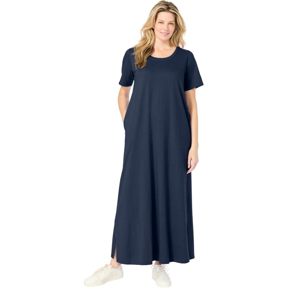 imageWoman Within Plus Size Perfect ShortSleeve Scoopneck Maxi Tee DressNavy
