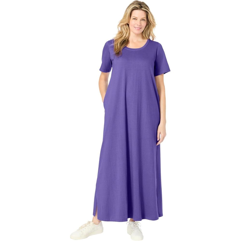 imageWoman Within Plus Size Perfect ShortSleeve Scoopneck Maxi Tee DressPetal Purple