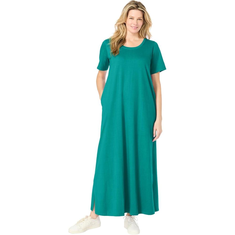 imageWoman Within Plus Size Perfect ShortSleeve Scoopneck Maxi Tee DressWaterfall