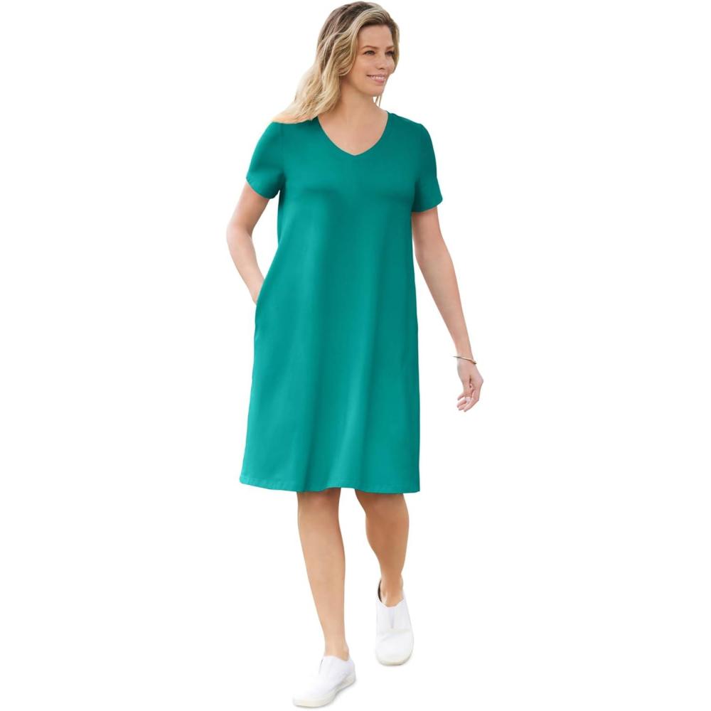 imageWoman Within Plus Size Perfect ShortSleeve VNeck Tee DressWaterfall