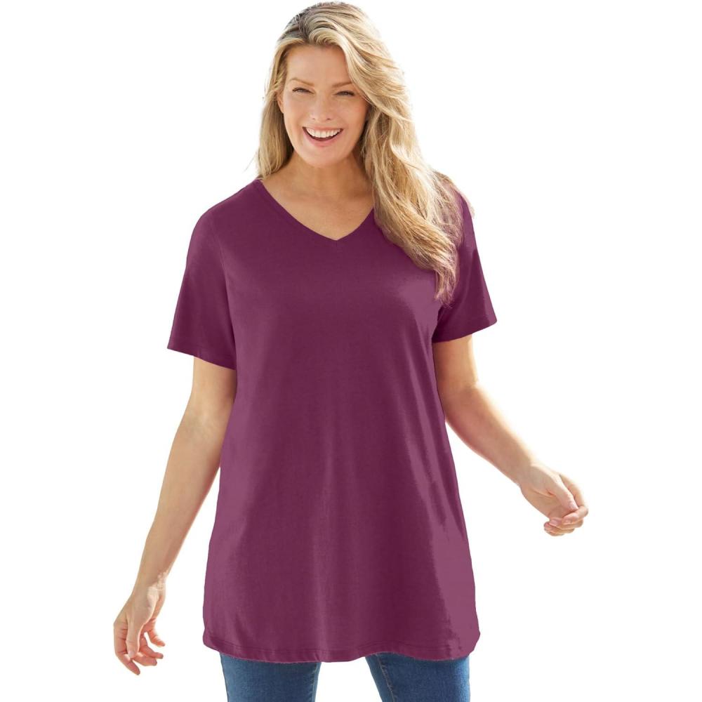 imageWoman Within Plus Size Perfect ShortSleeve VNeck TunicDeep Claret
