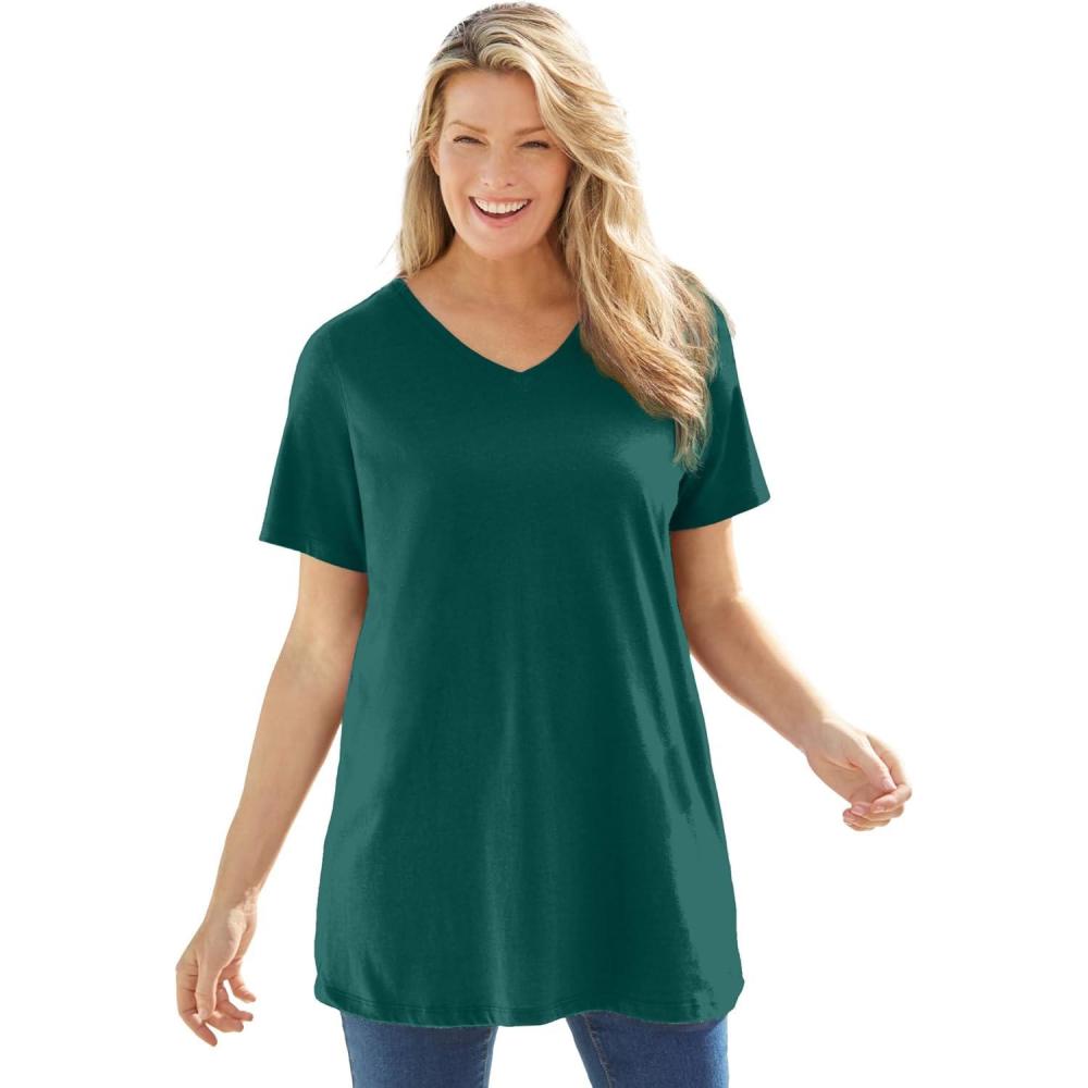 imageWoman Within Plus Size Perfect ShortSleeve VNeck TunicEmerald Green