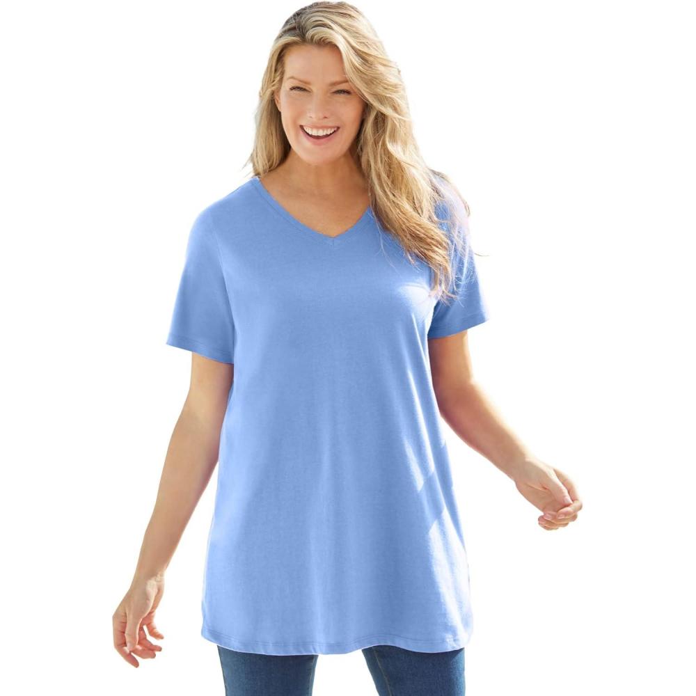 imageWoman Within Plus Size Perfect ShortSleeve VNeck TunicFrench Blue