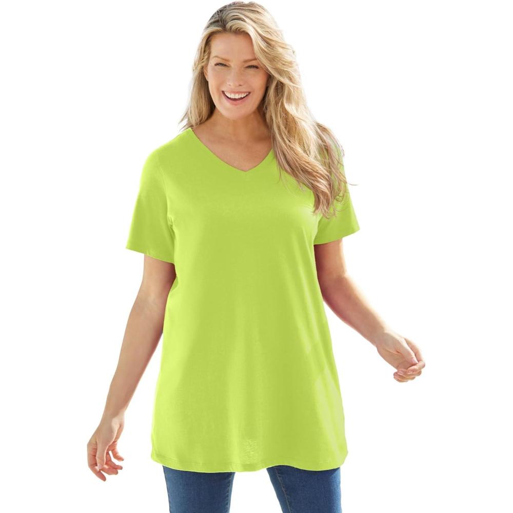 imageWoman Within Plus Size Perfect ShortSleeve VNeck TunicLime