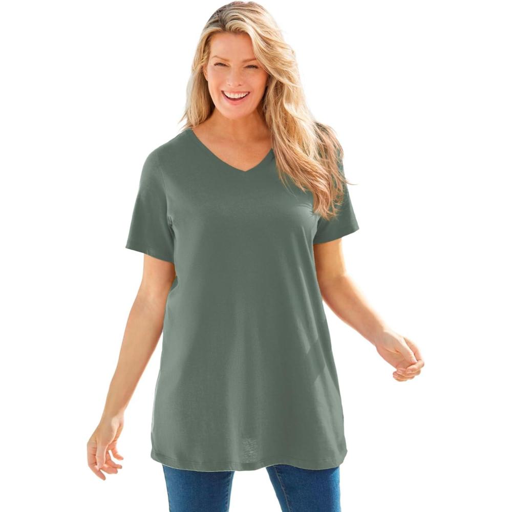 imageWoman Within Plus Size Perfect ShortSleeve VNeck TunicPine