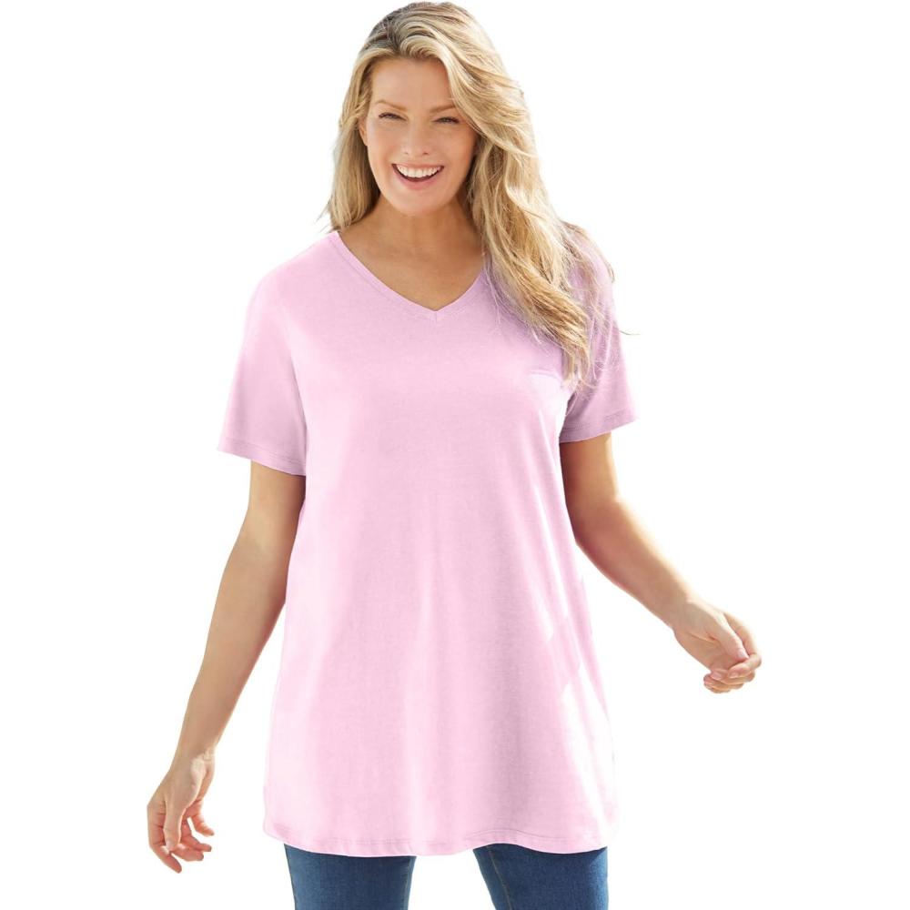 imageWoman Within Plus Size Perfect ShortSleeve VNeck TunicPink