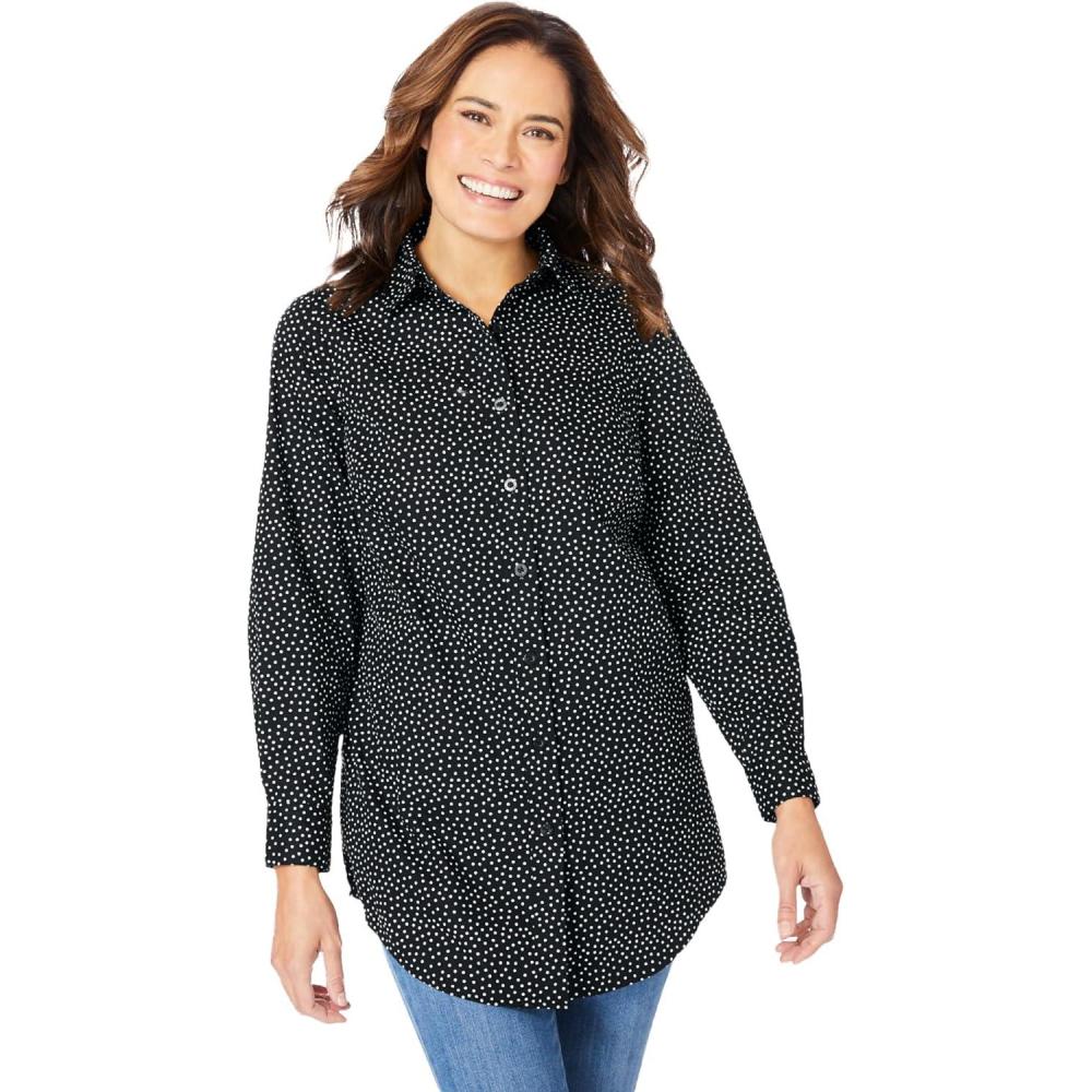 imageWoman Within Plus Size Petite Perfect Long Sleeve ShirtBlack Allover Dot