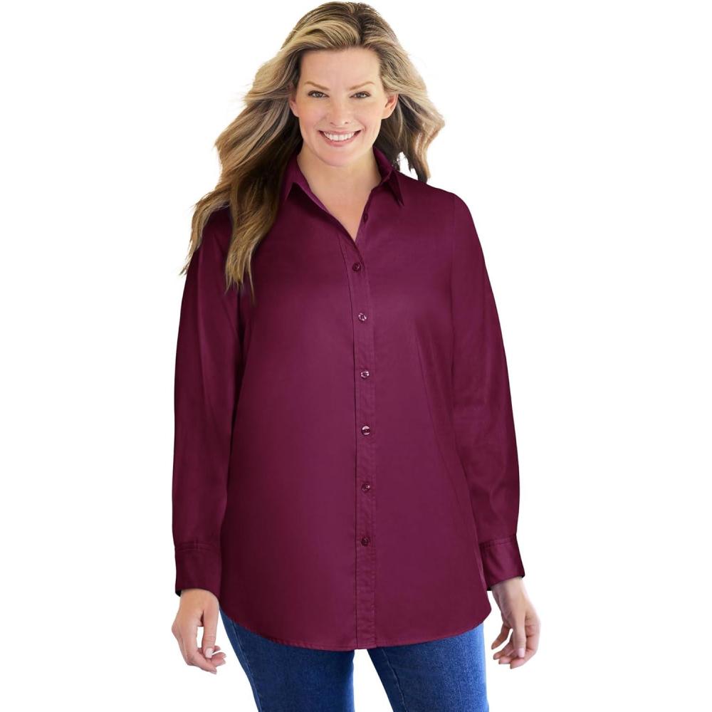 imageWoman Within Plus Size Petite Perfect Long Sleeve ShirtDeep Claret