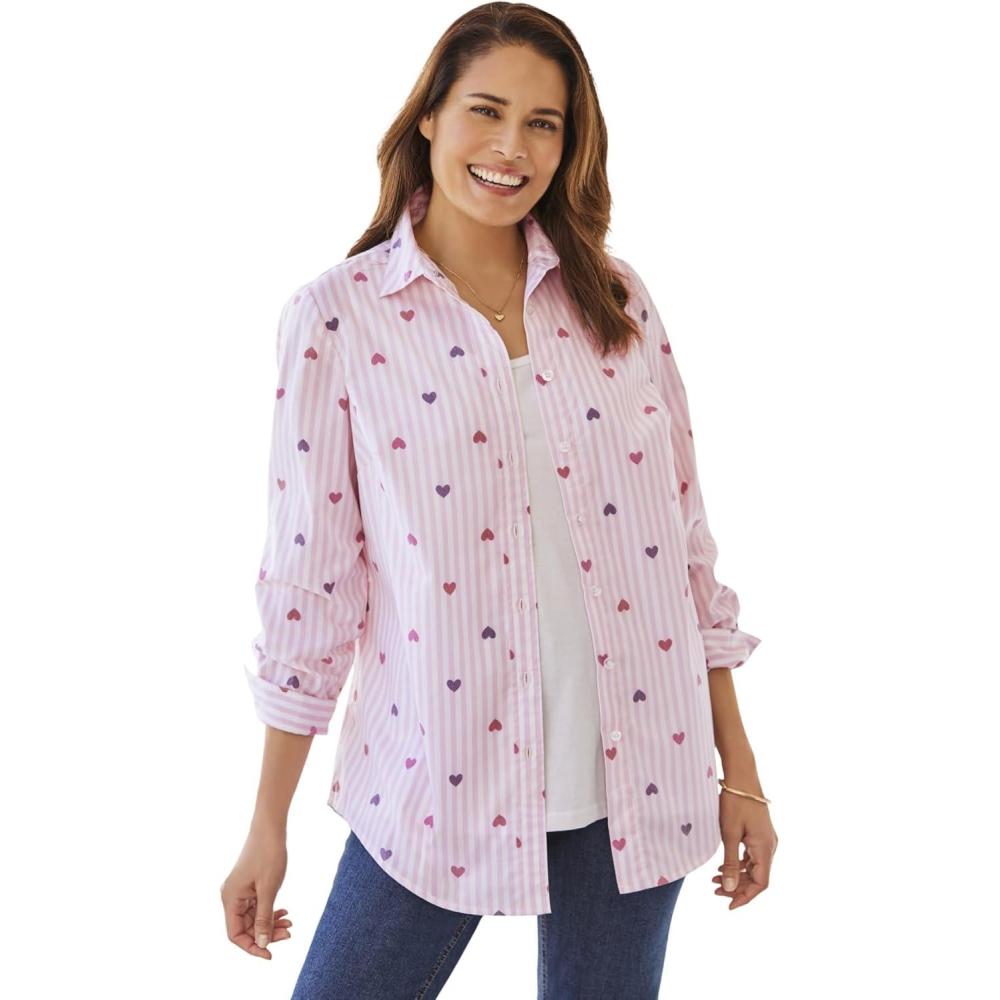 imageWoman Within Plus Size Petite Perfect Long Sleeve ShirtHeart Stripe Multi