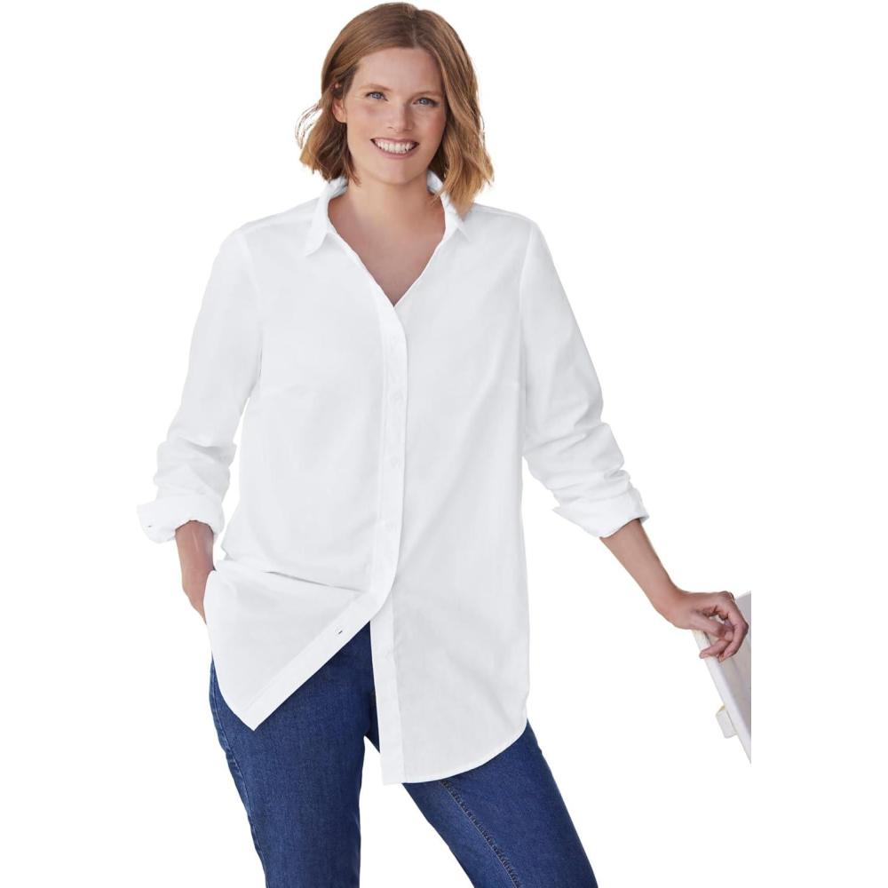 imageWoman Within Plus Size Petite Perfect Long Sleeve ShirtWhite