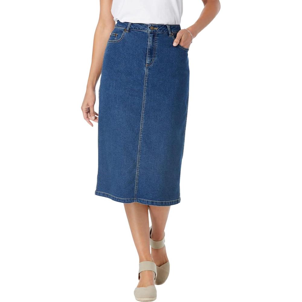 imageWoman Within Plus Size Petite Stretch Denim FivePocket Jeans SkirtMedium Stonewash