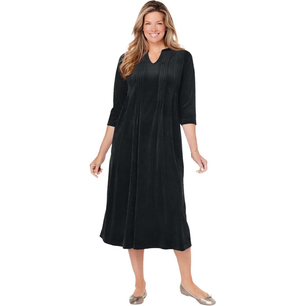 imageWoman Within Plus Size Pintuck Velour DressBlack