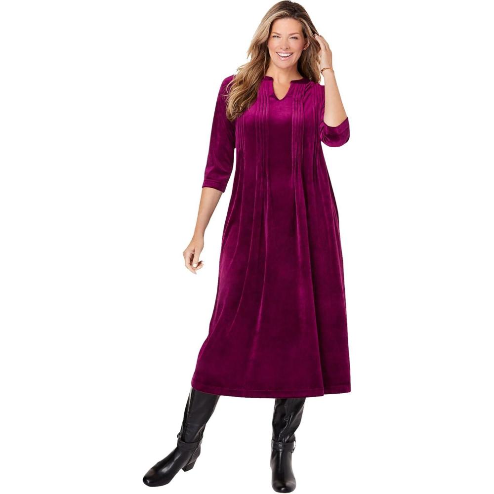 imageWoman Within Plus Size Pintuck Velour DressDeep Claret