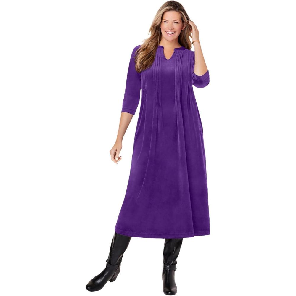 imageWoman Within Plus Size Pintuck Velour DressRadiant Purple