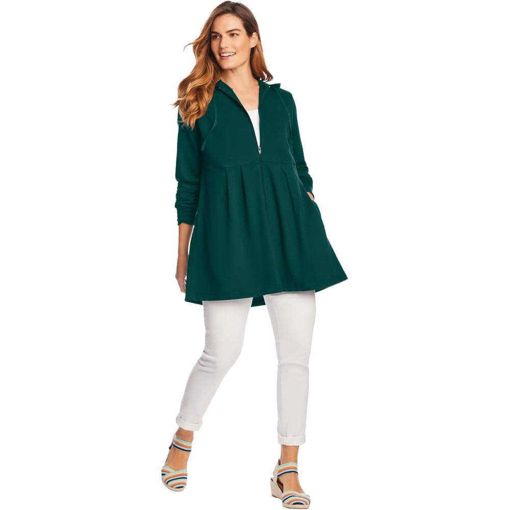 imageWoman Within Plus Size Pleated Jacket French Terry Long Oversized SweatshirtEmerald Green