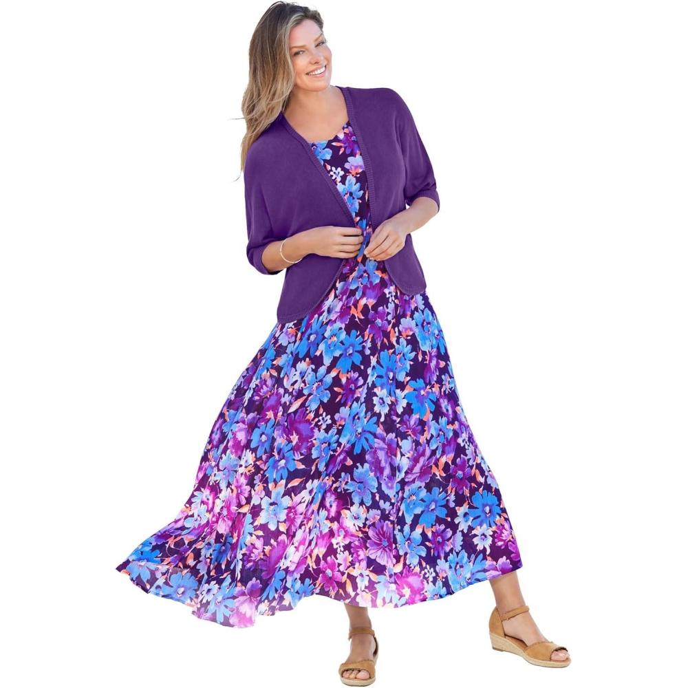 imageWoman Within Plus Size ShortSleeve Crinkle DressRadiant Purple Floral