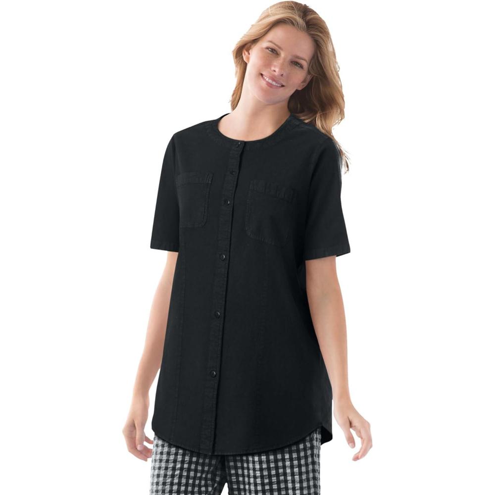 imageWoman Within Plus Size ShortSleeve Crinkle ShirtBlack