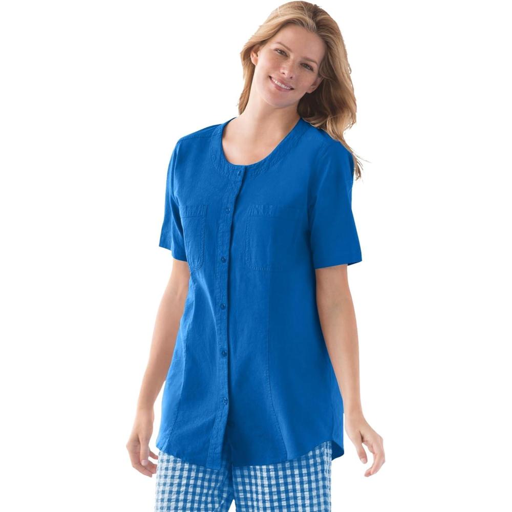imageWoman Within Plus Size ShortSleeve Crinkle ShirtBright Cobalt