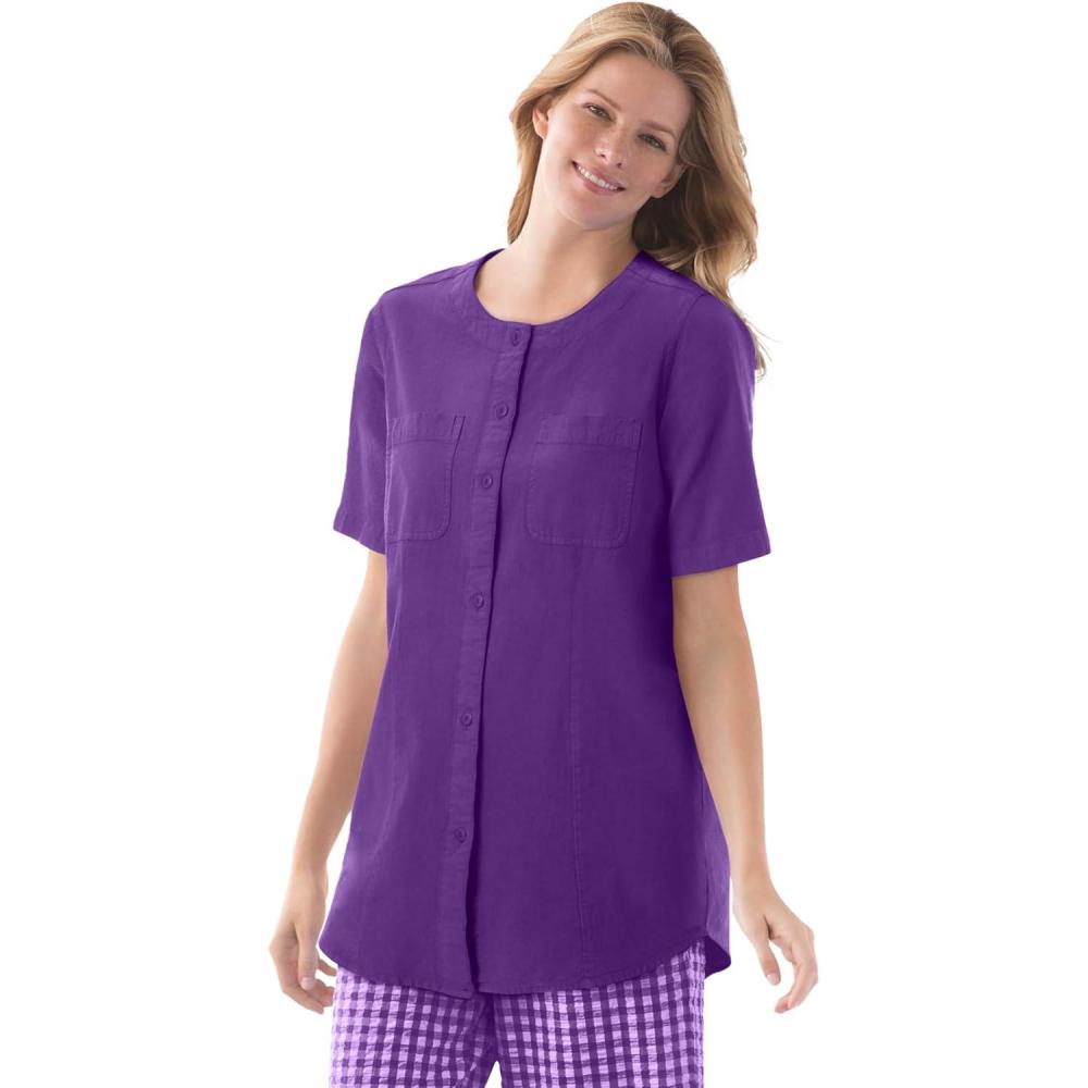 imageWoman Within Plus Size ShortSleeve Crinkle ShirtPurple Orchid