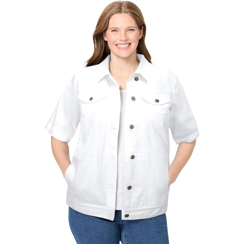 imageWoman Within Plus Size ShortSleeve Denim JacketWhite