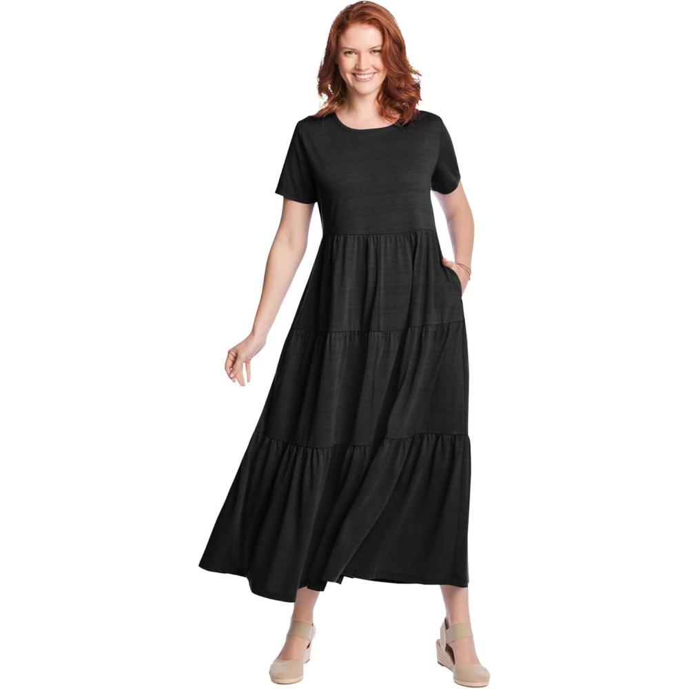imageWoman Within Plus Size ShortSleeve Tiered DressClassic Black