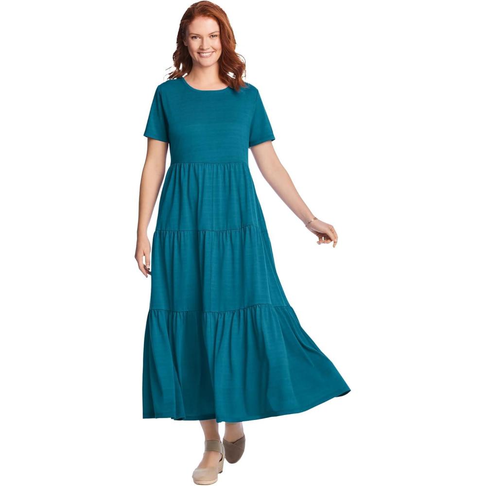 imageWoman Within Plus Size ShortSleeve Tiered DressDeep Teal