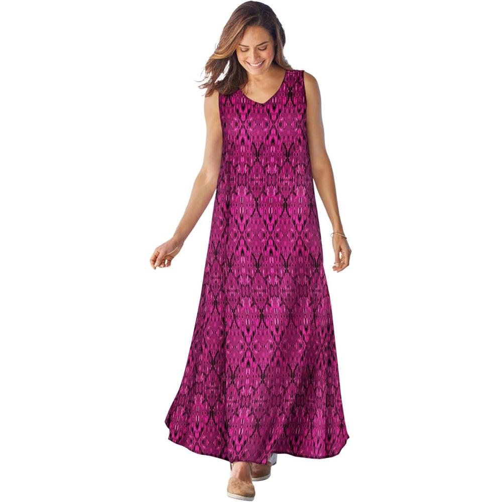 imageWoman Within Plus Size Sleeveless Crinkle DressDeep Claret Batik