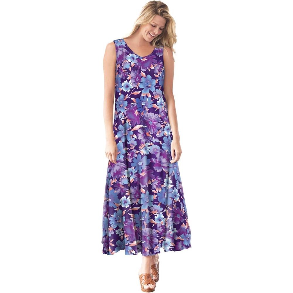 imageWoman Within Plus Size Sleeveless Crinkle DressRadiant Purple Floral
