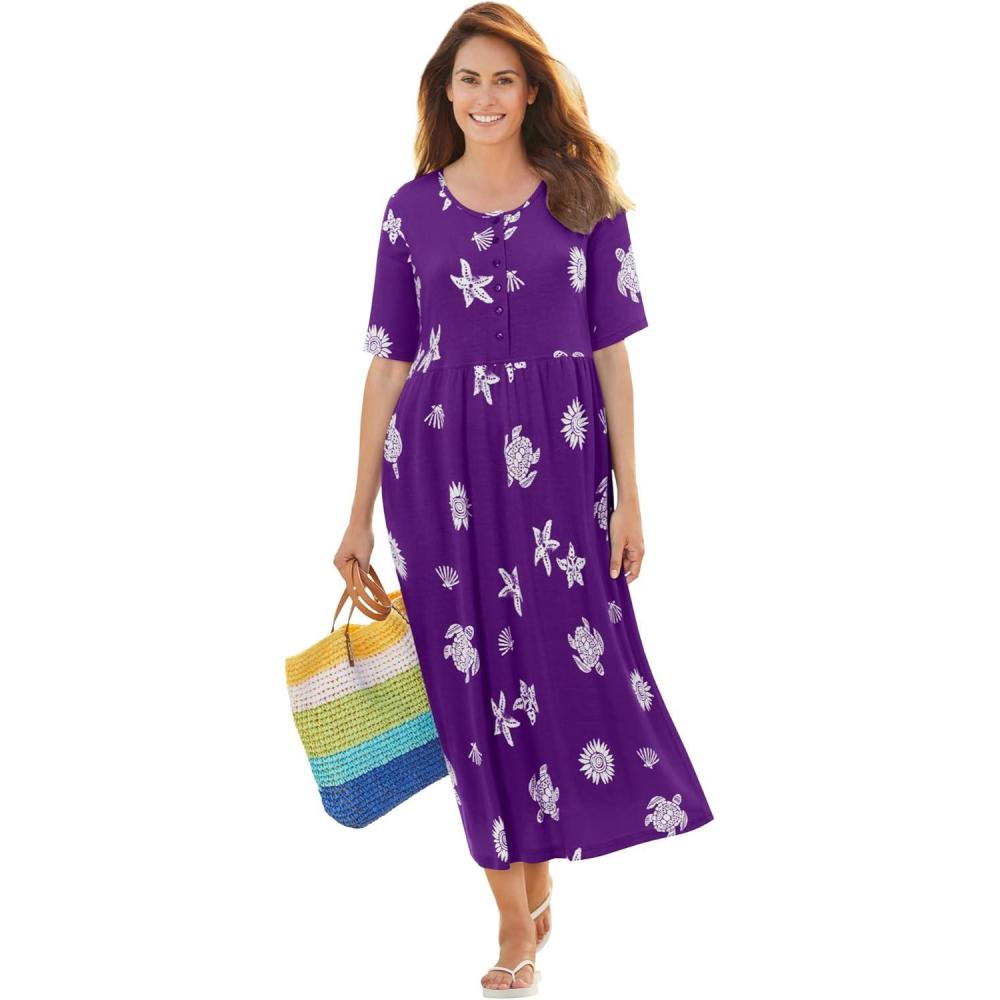imageWoman Within Plus Size Stamped Empire Waist DressRadiant Purple Starfish