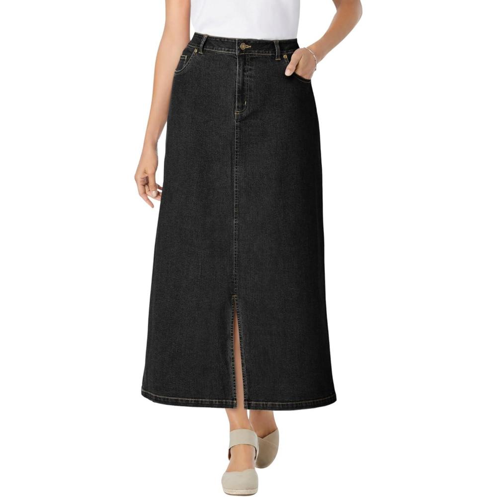 imageWoman Within Plus Size Stretch Denim FrontSlit SkirtBlack Denim