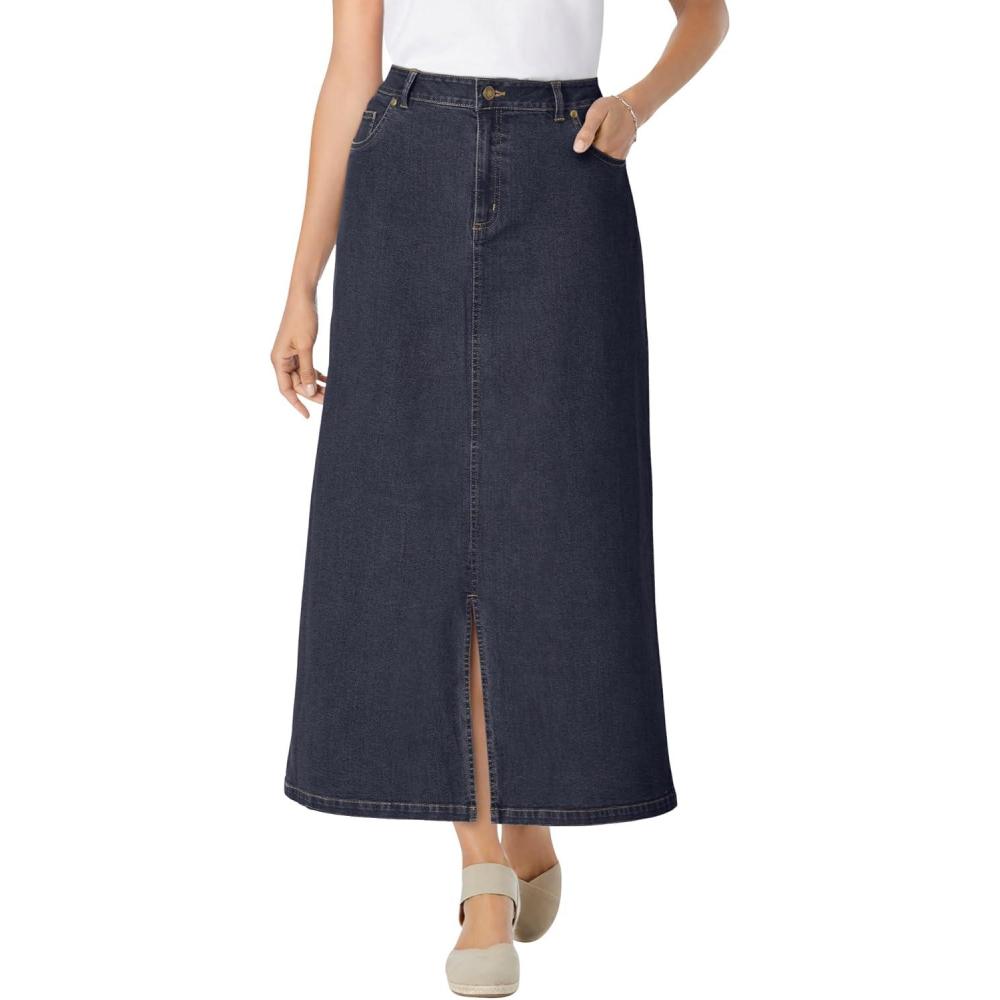 imageWoman Within Plus Size Stretch Denim FrontSlit SkirtIndigo