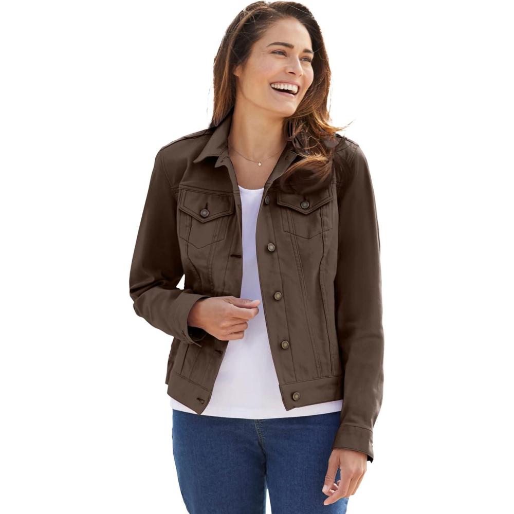 imageWoman Within Plus Size Stretch Denim Jacket Cropped Jean JacketChocolate