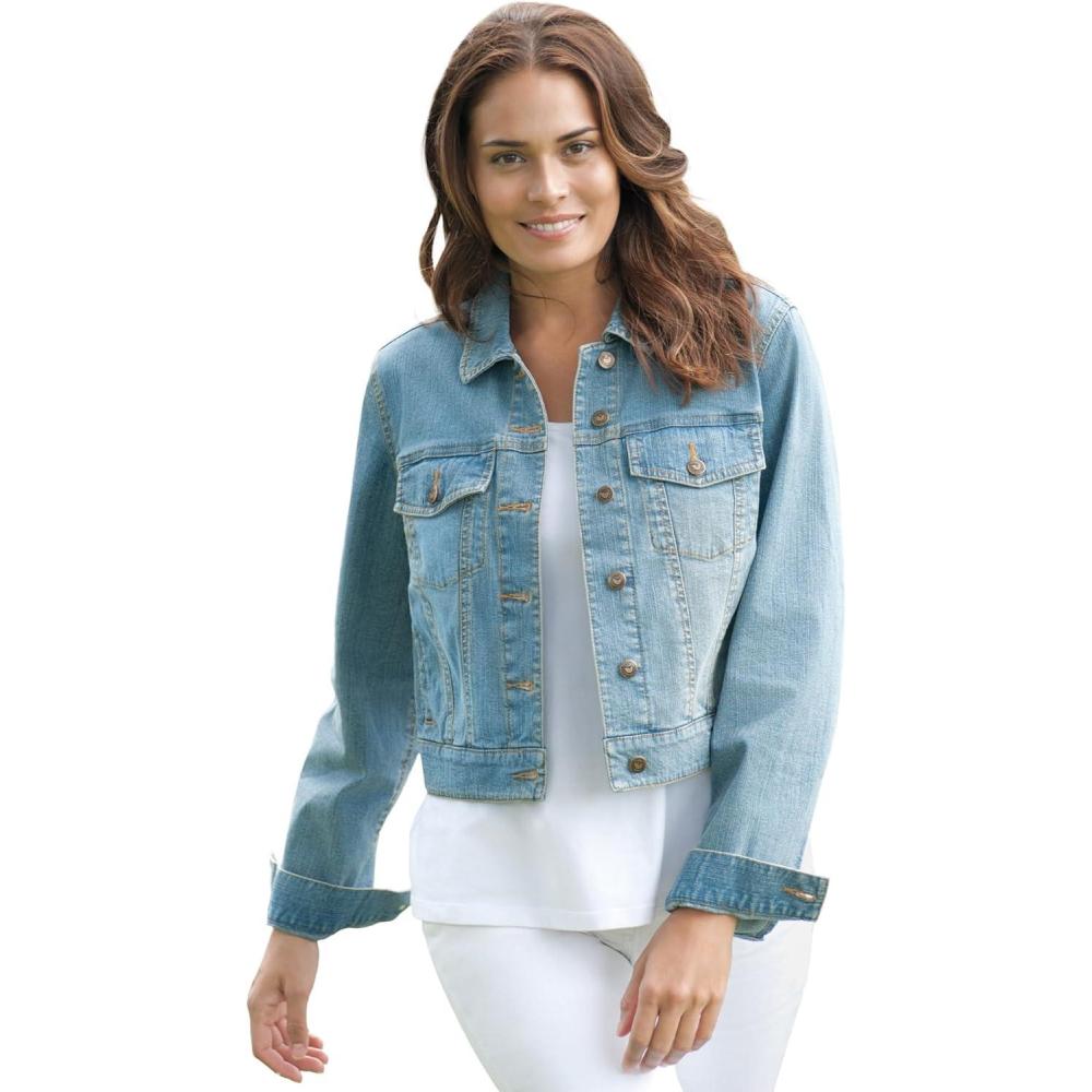 imageWoman Within Plus Size Stretch Denim Jacket Cropped Jean JacketLight Wash Sanded