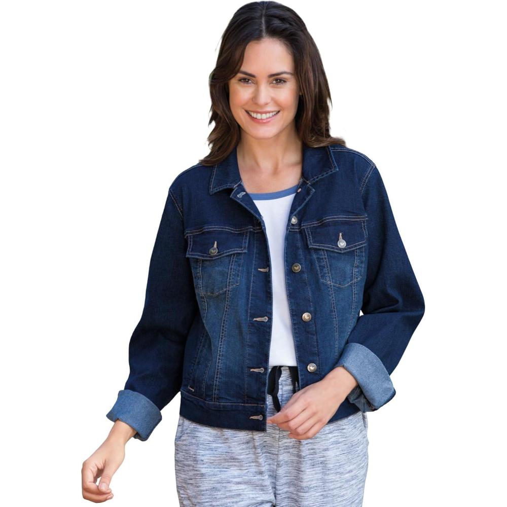 imageWoman Within Plus Size Stretch Denim Jacket Cropped Jean JacketMidnight Sanded
