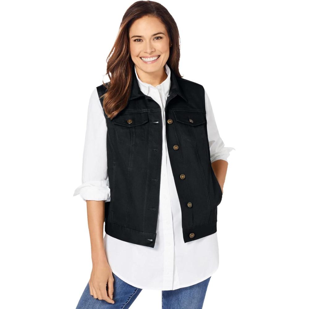 imageWoman Within Plus Size Stretch Denim Vest Jean VestBlack