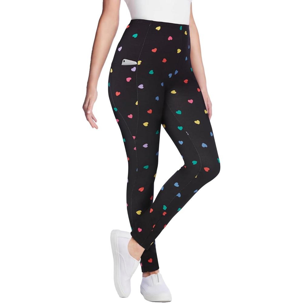 imageWoman Within Plus Size StretchCotton Knit PullOn Printed Pocket LeggingsBlack Multi Hearts