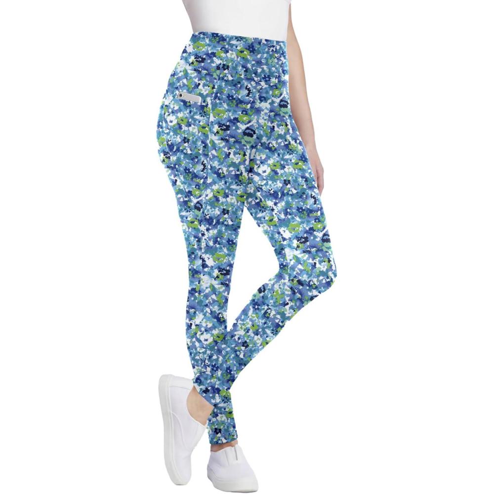 imageWoman Within Plus Size StretchCotton Knit PullOn Printed Pocket LeggingsParadise Blue Abstract