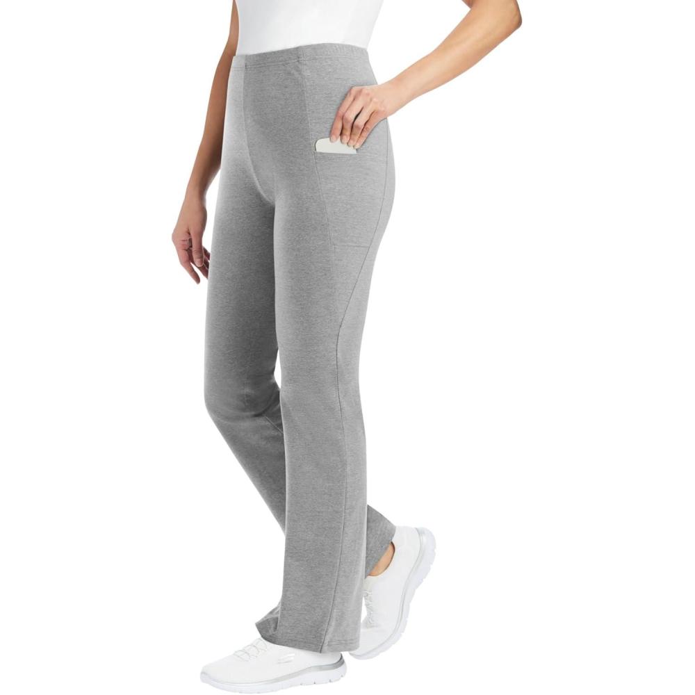 imageWoman Within Plus Size Tall StretchCotton Knit PullOn Bootcut Pocket LeggingsMedium Heather Grey