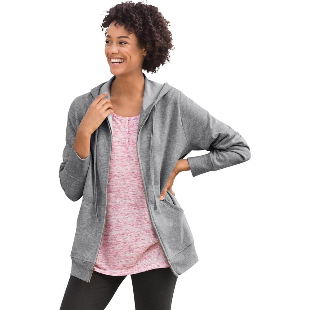 imageWoman Within Plus Size Zip Front Hoodie Jacket Long Oversized Fleece JacketMedium Heather Grey