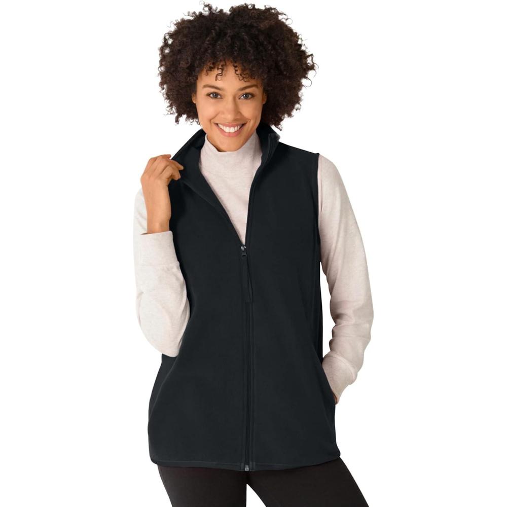 imageWoman Within Plus Size ZipFront Microfleece Vest Long Fleece VestBlack