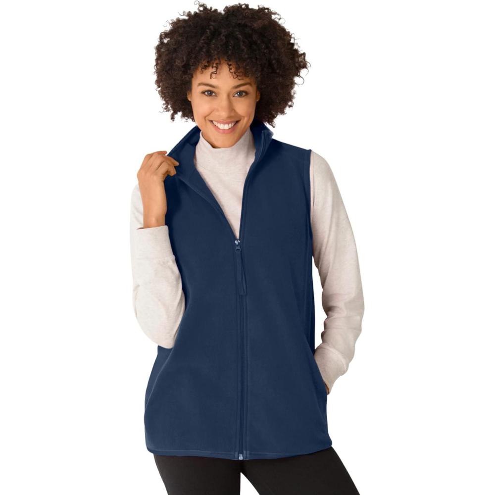 imageWoman Within Plus Size ZipFront Microfleece Vest Long Fleece VestNavy