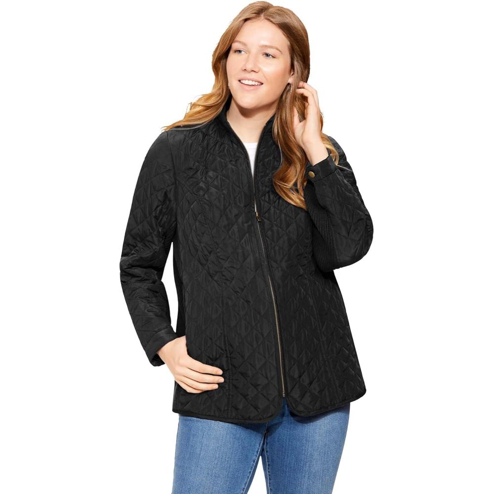 imageWoman Within Plus Size ZipFront Quilted Jacket Quilted Lightweight CoatBlack
