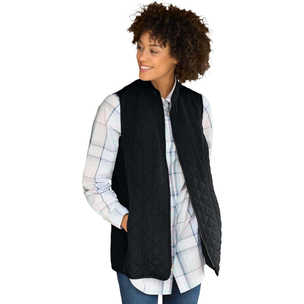 imageWoman Within Plus Size ZipFront Quilted Vest Long Lightweight GiletBlack